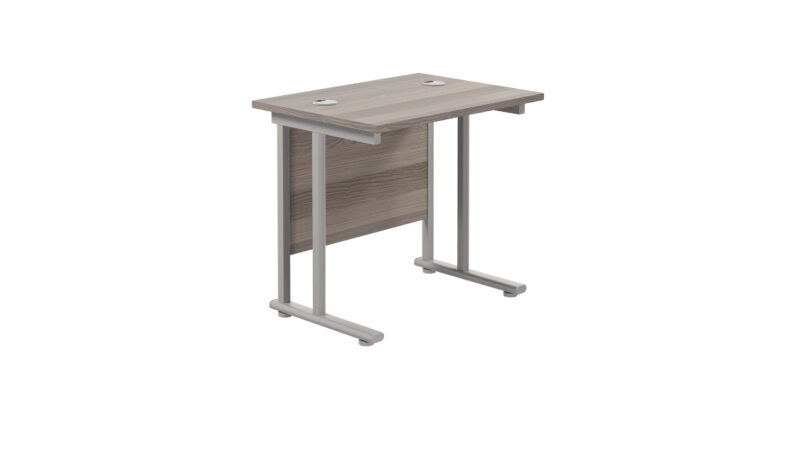 Twin Upright Rectangular Desk: 600mm Deep | 800X600 | Grey Oak/Silver