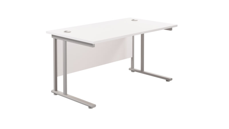 Twin Upright Rectangular Desk: 800mm Deep | 1400X800 | White/Silver