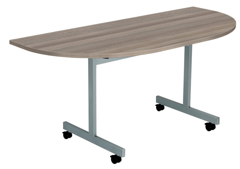 One Eighty D-End Tilting Table | 1400 X 700 | Grey Oak/Silver