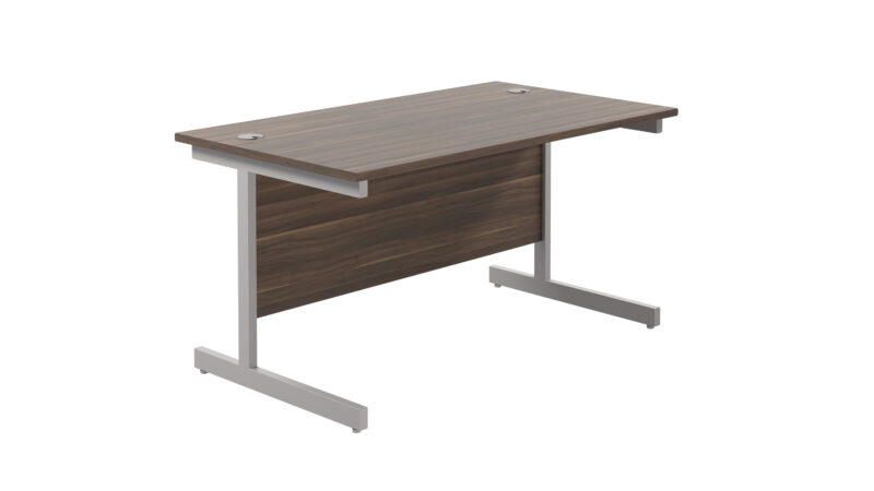 Single Upright Rectangular Desk: 800mm Deep | 1200 X 800 | Dark Walnut/Silver