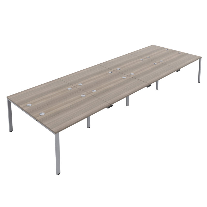 CB Bench with Cable Ports: 8 Person | 1400 X 800 | Grey Oak/Silver