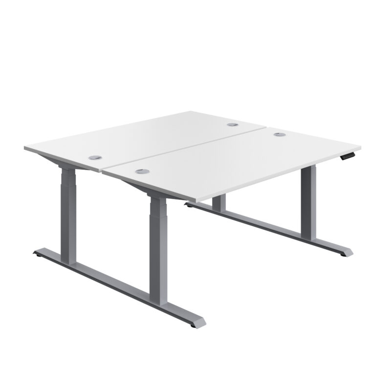 Economy Back To Back Sit Stand Desk | 1600 X 800 | White/Silver