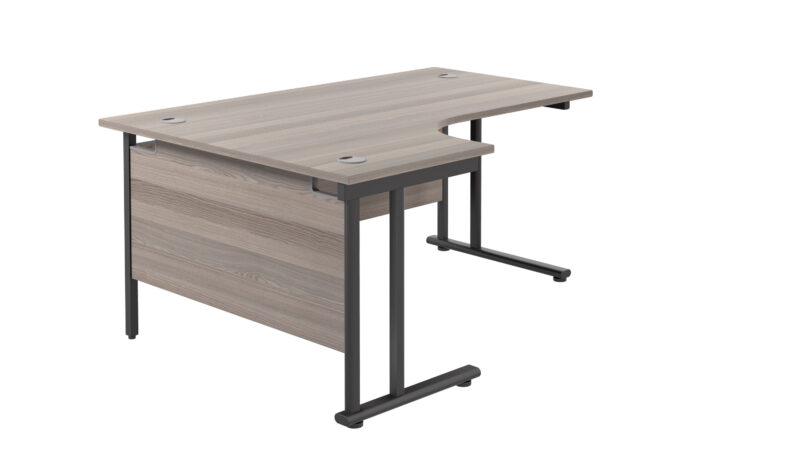 Twin Upright Left Hand Radial Desk | 1800X1200 | Grey Oak/Black