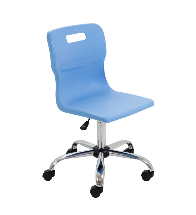 Titan Swivel Senior Chair with Chrome Base and Castors | Size 5-6 | Sky Blue/Chrome