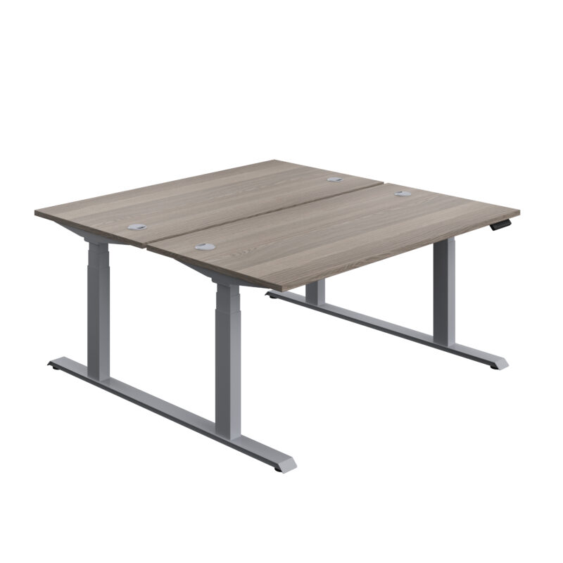 Economy Back To Back Sit Stand Desk | 1600 X 800 | Grey Oak/Silver