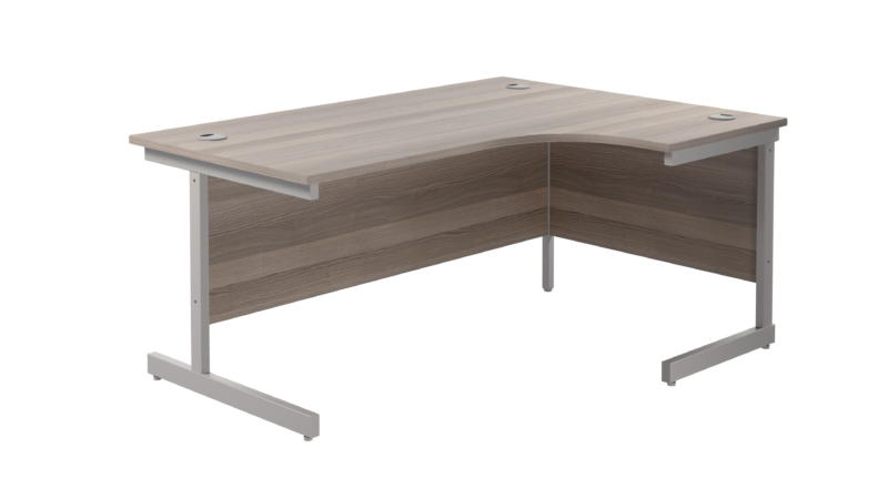 Single Upright Right Hand Radial Desk | 1800 X 1200 | Grey Oak/Silver