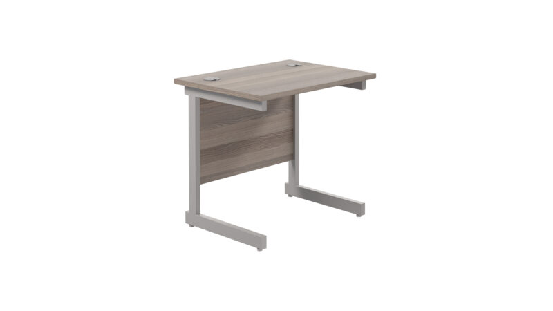 Single Upright Rectangular Desk: 600mm Deep | 800 X 600 | Grey Oak/Silver