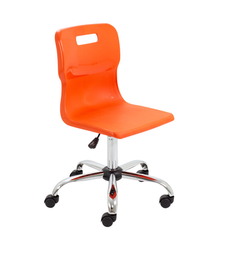 Titan Swivel Senior Chair with Chrome Base and Castors | Size 5-6 | Orange/Chrome