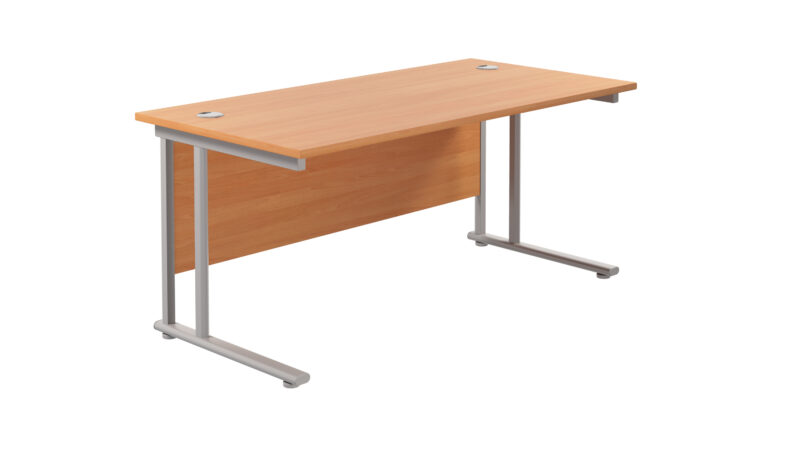 Twin Upright Rectangular Desk: 800mm Deep | 1600X800 | Beech/Silver