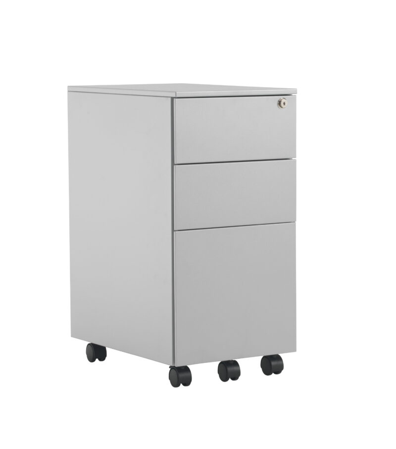 Pedestal Slimline 3 Drawer Steel | Silver