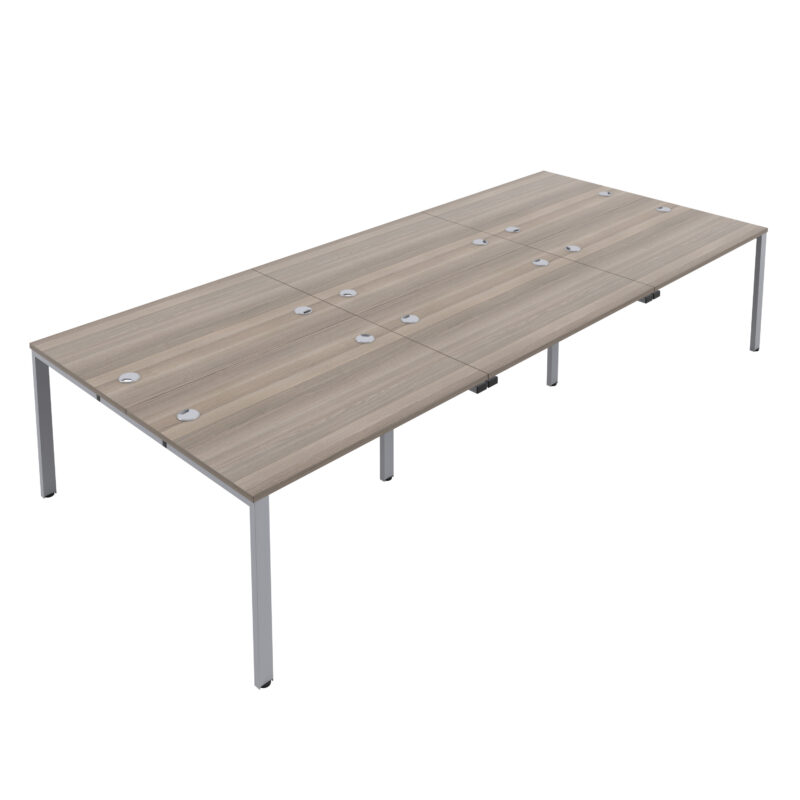 CB Bench with Cable Ports: 6 Person | 1600 X 800 | Grey Oak/Silver