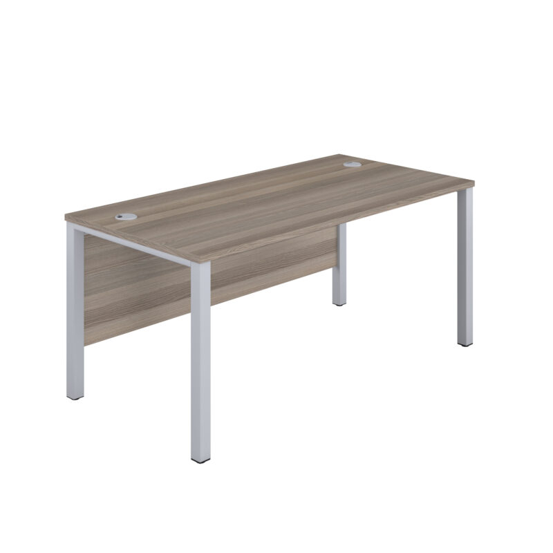 Goal Post Rectangular Desk | 1400X600 | Grey Oak/Silver