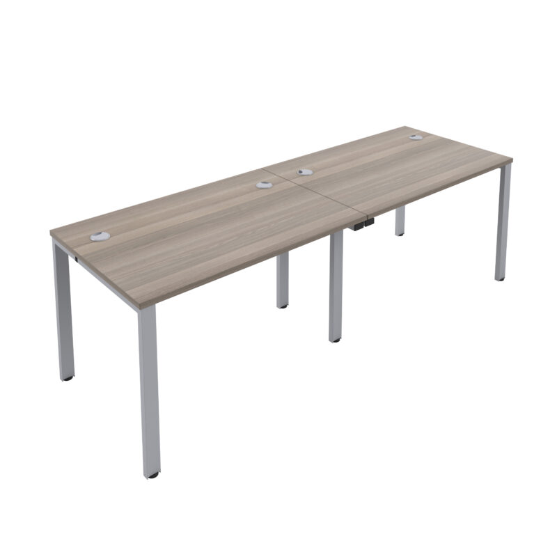 CB Single Bench with Cable Ports: 2 Person | 1600 X 800 | Grey Oak/Silver