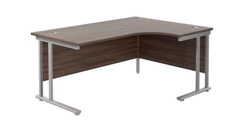 Twin Upright Right Hand Radial Desk | 1600X1200 | Dark Walnut/Silver