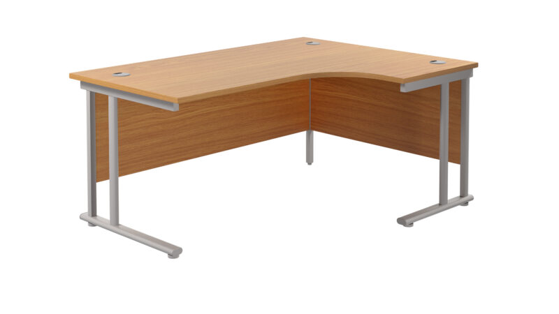 Twin Upright Right Hand Radial Desk | 1600X1200 | Nova Oak/Silver