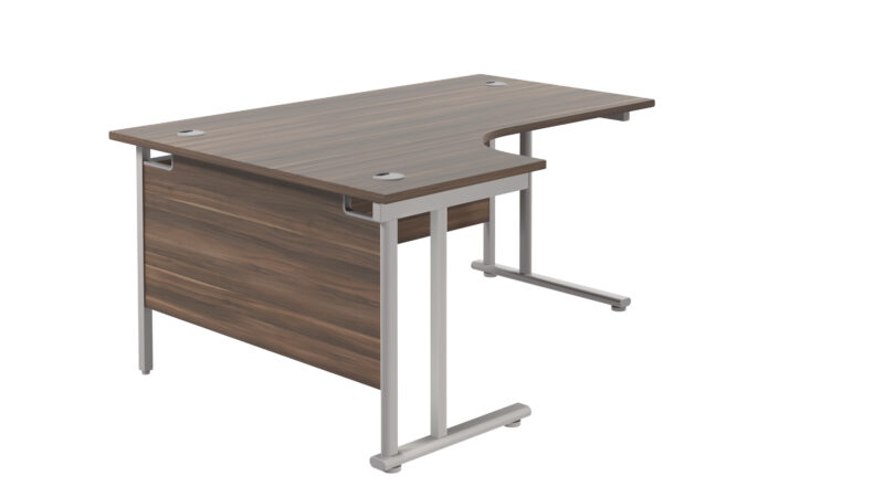 Twin Upright Left Hand Radial Desk | 1800X1200 | Dark Walnut/Silver