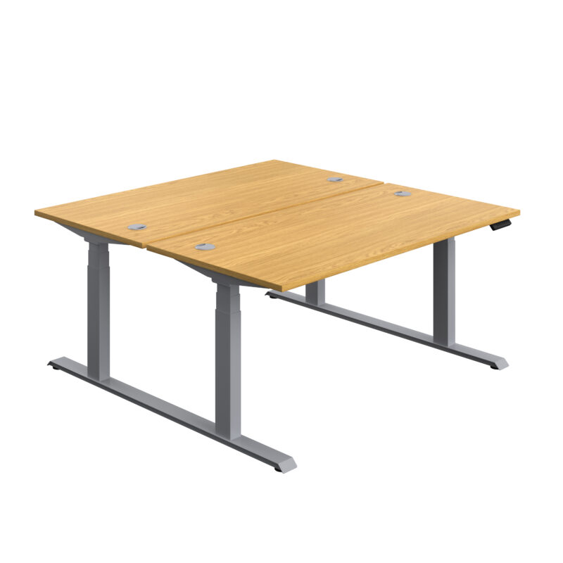 Economy Back To Back Sit Stand Desk | 1600 X 800 | Nova Oak/Silver