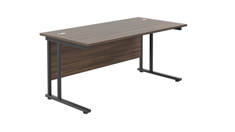 Twin Upright Rectangular Desk: 800mm Deep | 1600X800 | Dark Walnut/Black