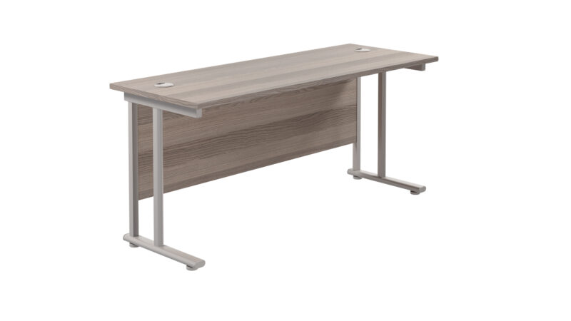 Twin Upright Rectangular Desk: 600mm Deep | 1800X600 | Grey Oak/Silver