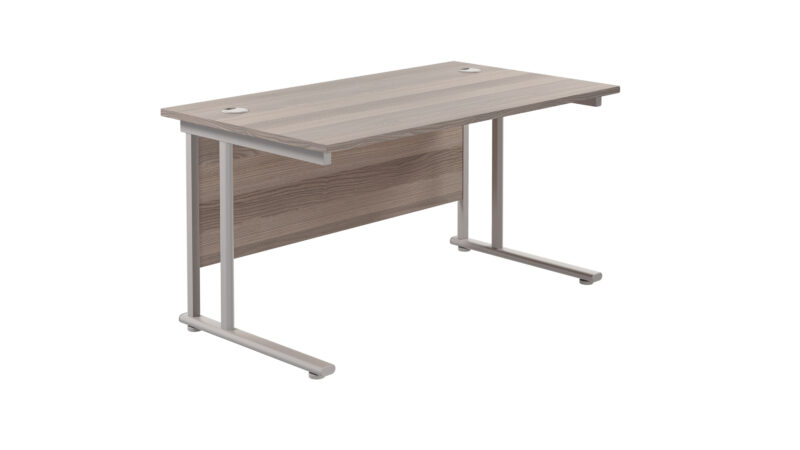 Twin Upright Rectangular Desk: 800mm Deep | 1400X800 | Grey Oak/Silver