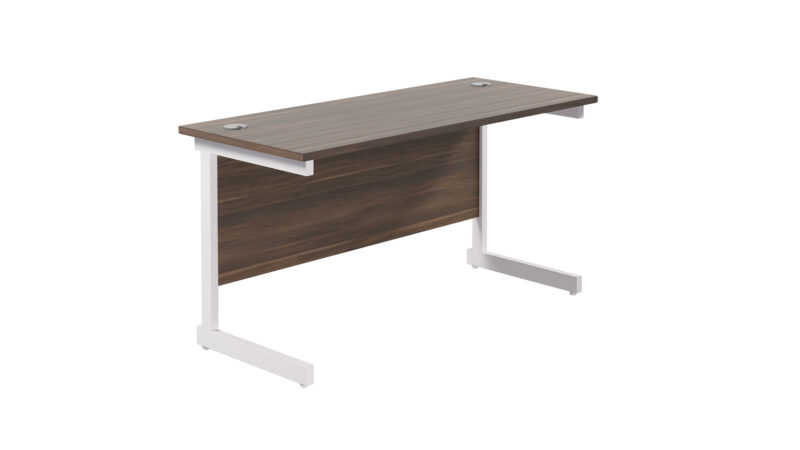 Single Upright Rectangular Desk: 600mm Deep | 1400 X 600 | Dark Walnut/White