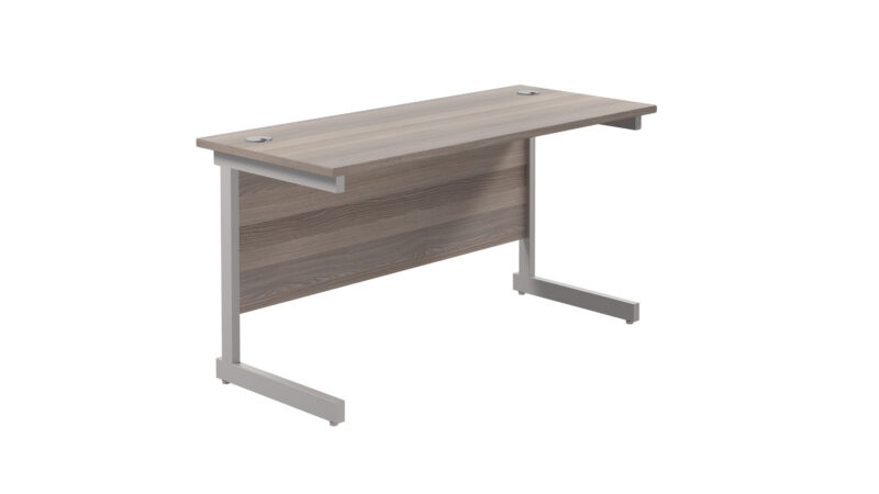 Single Upright Rectangular Desk: 600mm Deep | 1200 X 600 | Grey Oak/Silver