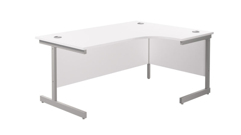 Single Upright Right Hand Radial Desk | 1600 X 1200 | White/Silver