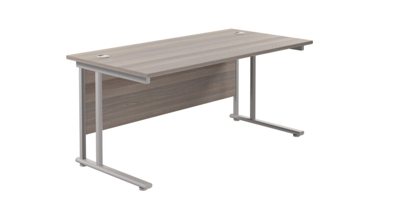 Twin Upright Rectangular Desk: 800mm Deep | 1800X800 | Grey Oak/Silver