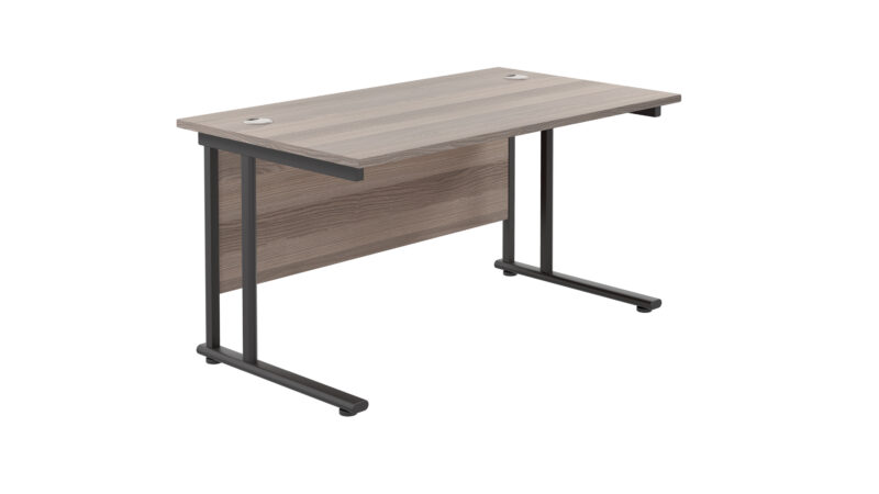 Twin Upright Rectangular Desk: 800mm Deep | 1200X800 | Grey Oak/Black