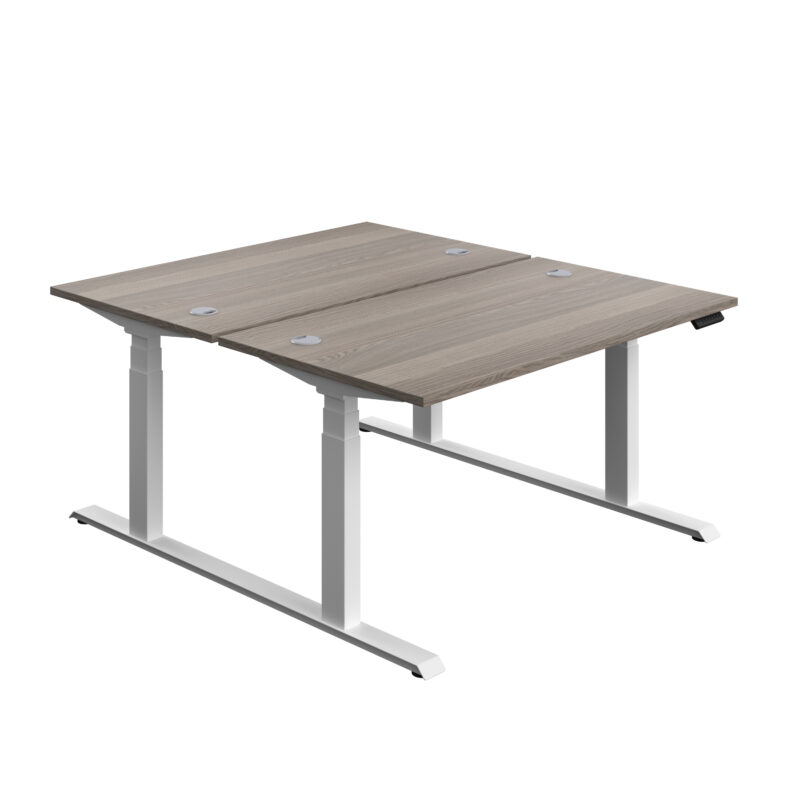 Economy Back To Back Sit Stand Desk | 1400 X 800 | Grey Oak/White