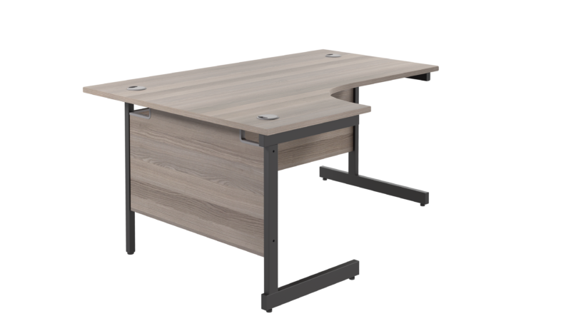 Single Upright Left Hand Radial Desk | 1800 X 1200 | Grey Oak/Black