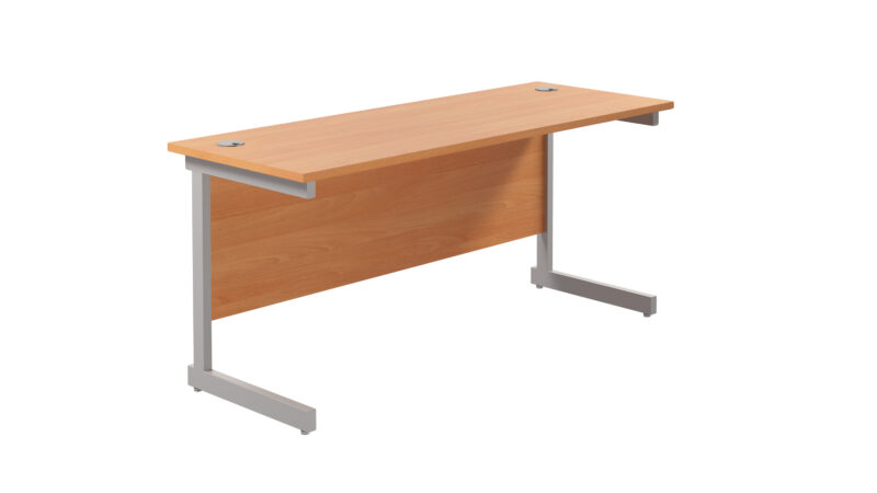 Single Upright Rectangular Desk: 600mm Deep | 1600 X 600 | Beech/Silver