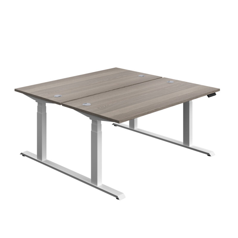 Economy Back To Back Sit Stand Desk | 1600 X 800 | Grey Oak/White