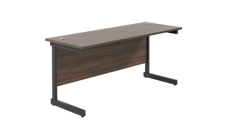 Single Upright Rectangular Desk: 600mm Deep | 1600 X 600 | Dark Walnut/Black