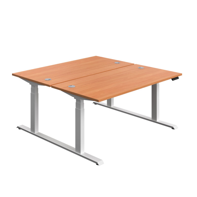 Economy Back To Back Sit Stand Desk | 1600 X 800 | Beech/White