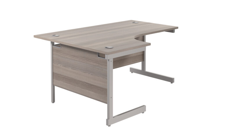 Single Upright Left Hand Radial Desk | 1600 X 1200 | Grey Oak/Silver