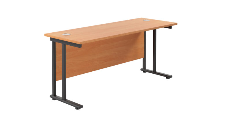 Twin Upright Rectangular Desk: 600mm Deep | 1800X600 | Beech/Black