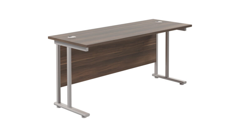 Twin Upright Rectangular Desk: 600mm Deep | 1800X600 | Dark Walnut/Silver