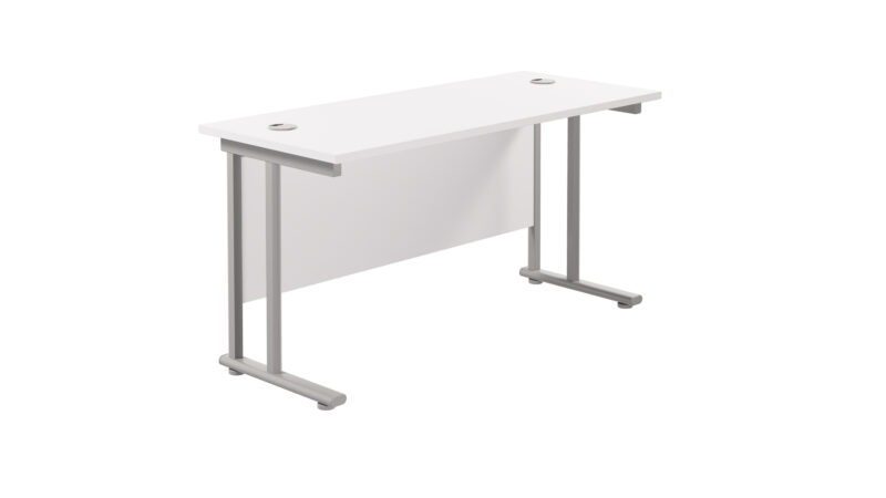 Twin Upright Rectangular Desk: 600mm Deep | 1200X600 | White/Silver