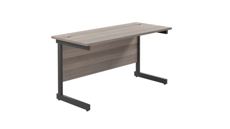 Single Upright Rectangular Desk: 600mm Deep | 1200 X 600 | Grey Oak/Black