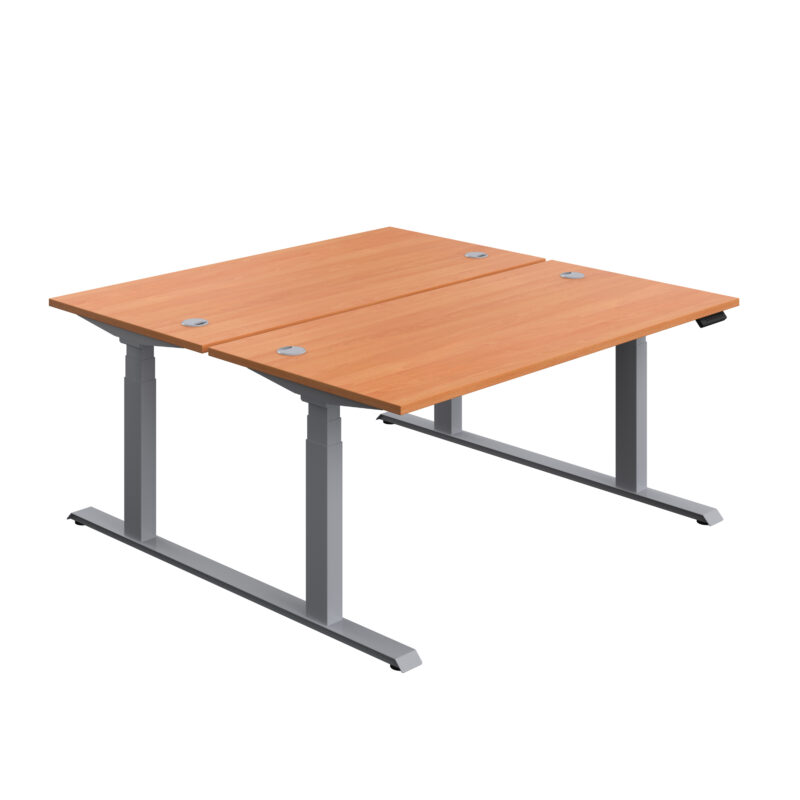 Economy Back To Back Sit Stand Desk | 1600 X 800 | Beech/Silver