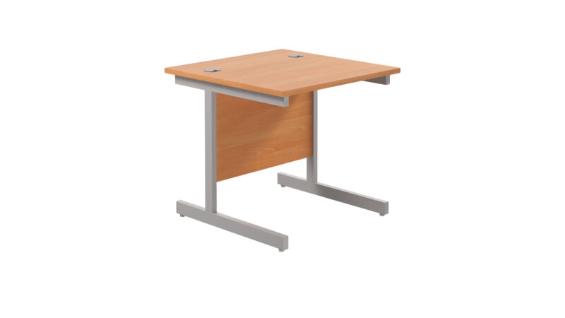 Single Upright Rectangular Desk: 800mm Deep | 800 X 800 | Beech/Silver