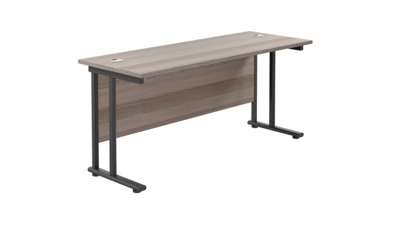 Twin Upright Rectangular Desk: 600mm Deep | 1600X600 | Grey Oak/Black