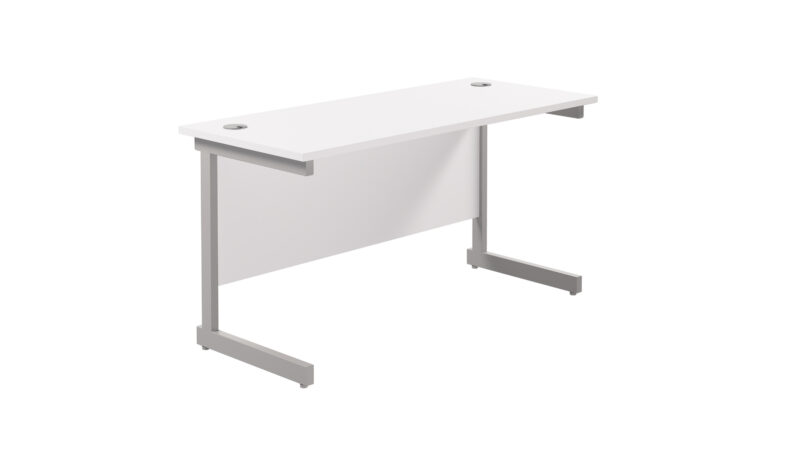 Single Upright Rectangular Desk: 600mm Deep | 1400 X 600 | White/Silver