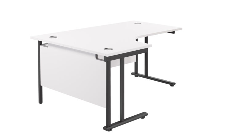 Twin Upright Left Hand Radial Desk | 1600X1200 | White/Black