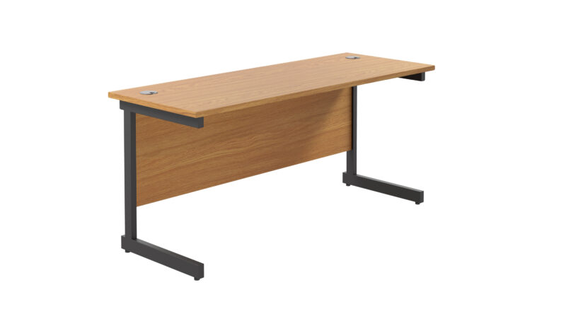 Single Upright Rectangular Desk: 600mm Deep | 1600 X 600 | Nova Oak/Black