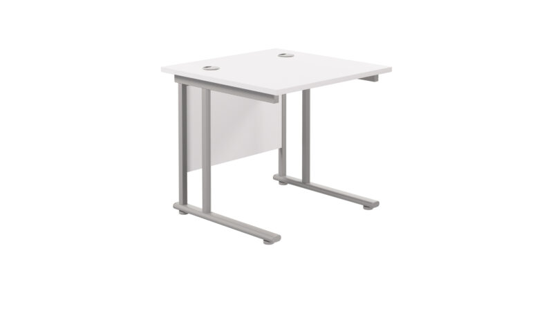 Twin Upright Rectangular Desk: 800mm Deep | 800X800 | White/Silver