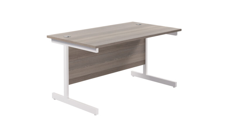 Single Upright Rectangular Desk: 800mm Deep | 1400 X 800 | Grey Oak/White