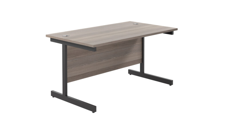 Single Upright Rectangular Desk: 800mm Deep | 1400 X 800 | Grey Oak/Black