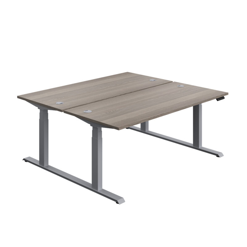 Economy Back To Back Sit Stand Desk | 1800 X 800 | Grey Oak/Silver